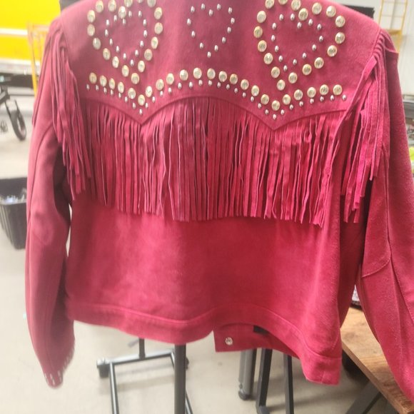 Large Understated Red Dime Leather Cowgirl Jacket - Picture 3 of 5
